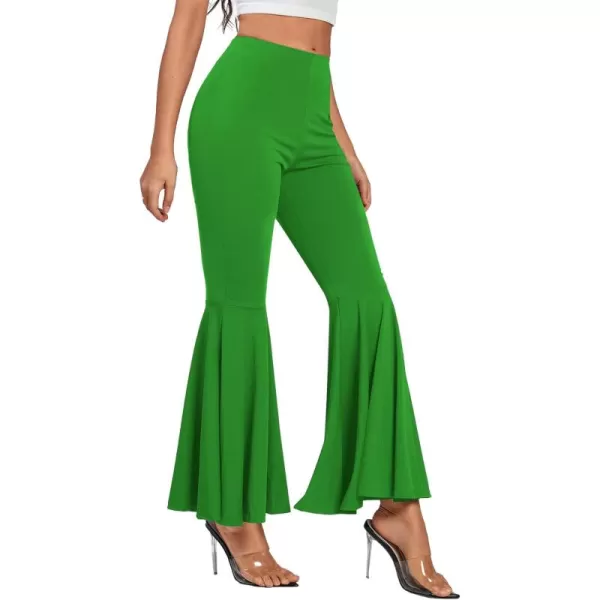 LYANER Women's Casual High Waist Ruffle Flare Pants Wide Leg Solid Stretchy Bell Bottom