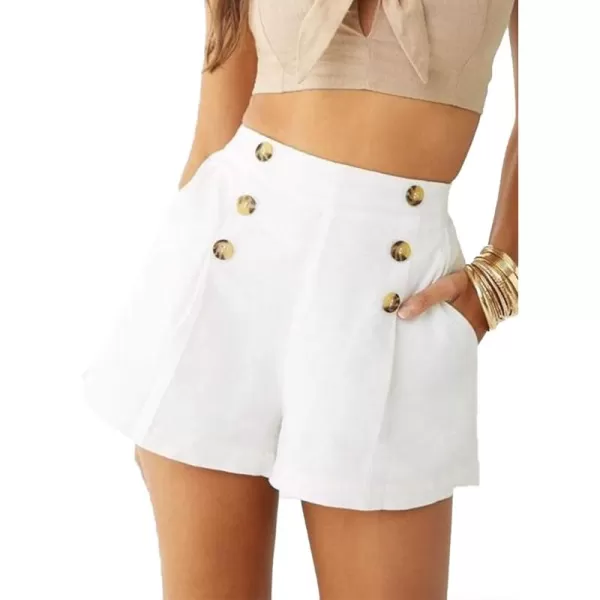 LYANER Women's Casual High Waisted Button Front Ruched Wide Leg Shorts Pants with Pocket
