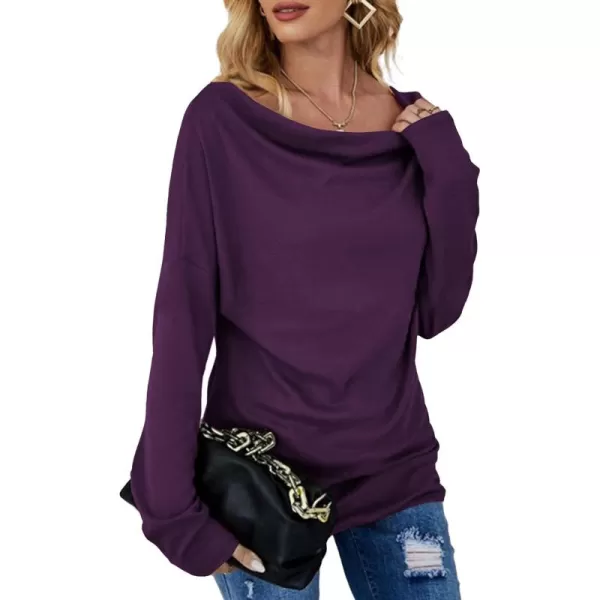 LYANER Women's Casual Loose Cowl Neck Ruched Stretch Long Sleeve Blouse Shirt Top