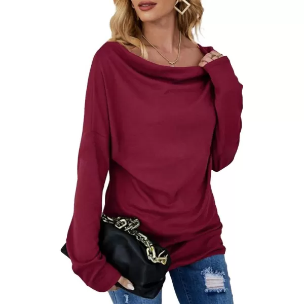 LYANER Women's Casual Loose Cowl Neck Ruched Stretch Long Sleeve Blouse Shirt Top