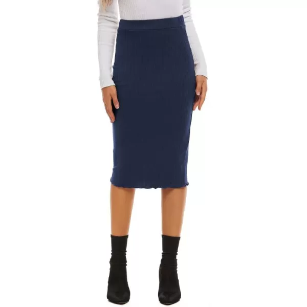 LYANER Women's Casual Ribbed Elastic Waist Lettcue Trim Bodycon Midi Skirt
