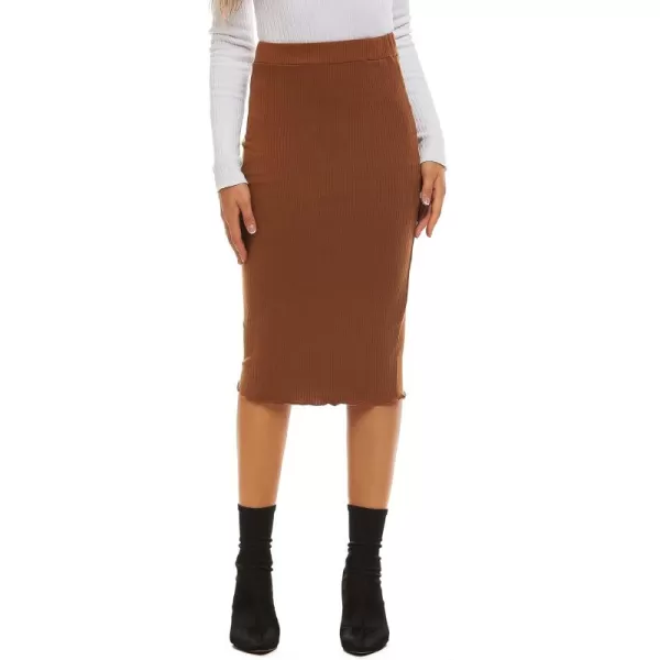 LYANER Women's Casual Ribbed Elastic Waist Lettcue Trim Bodycon Midi Skirt