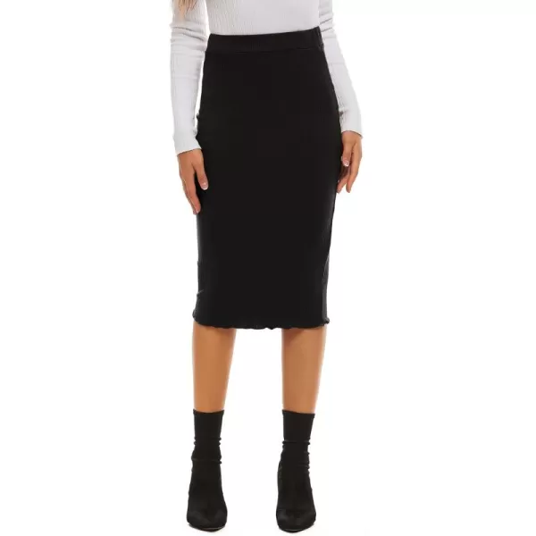 LYANER Women's Casual Ribbed Elastic Waist Lettcue Trim Bodycon Midi Skirt