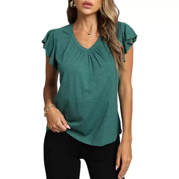 LYANER Women's Casual Ruffle Cap Sleeve V Neck Pleated Front Shirt Blouse Tunic Top