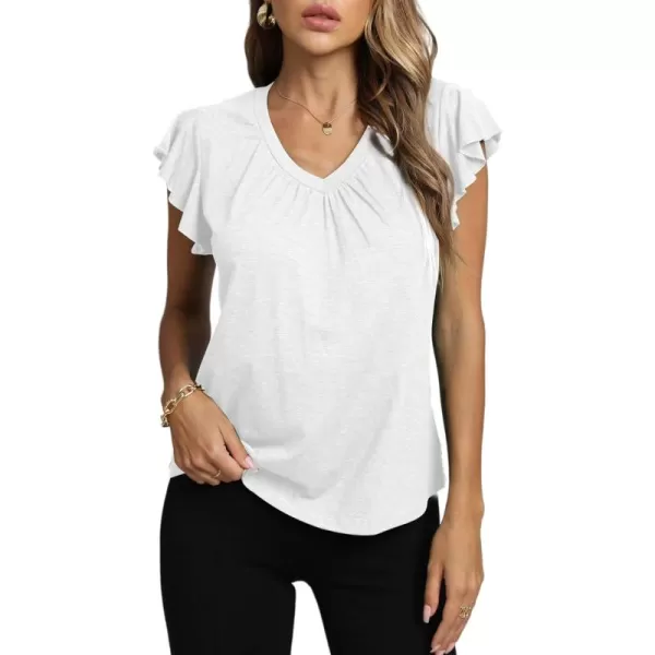 LYANER Women's Casual Ruffle Cap Sleeve V Neck Pleated Front Shirt Blouse Tunic Top