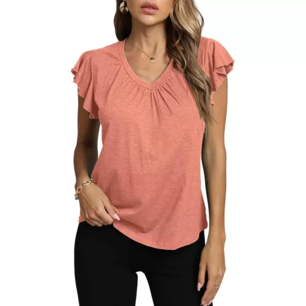 LYANER Women's Casual Ruffle Cap Sleeve V Neck Pleated Front Shirt Blouse Tunic Top