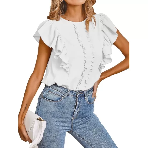 LYANER Women's Casual Ruffle Trim Short Sleeve Round Neck Blouse Shirt Top