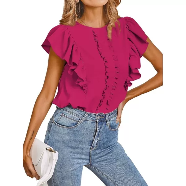 LYANER Women's Casual Ruffle Trim Short Sleeve Round Neck Blouse Shirt Top