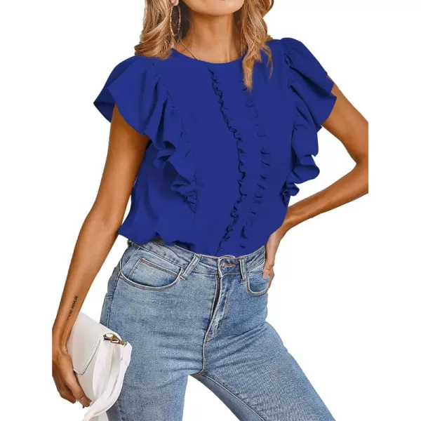 LYANER Women's Casual Ruffle Trim Short Sleeve Round Neck Blouse Shirt Top