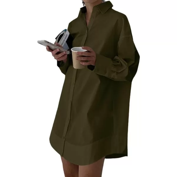 LYANER Women's Casual Shirt Dress Collar V Neck Button Down Loose Long Sleeve Mini Dresses