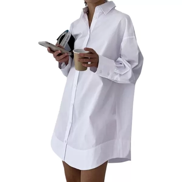 LYANER Women's Casual Shirt Dress Collar V Neck Button Down Loose Long Sleeve Mini Dresses
