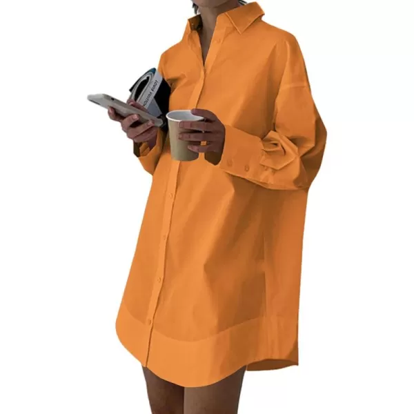LYANER Women's Casual Shirt Dress Collar V Neck Button Down Loose Long Sleeve Mini Dresses