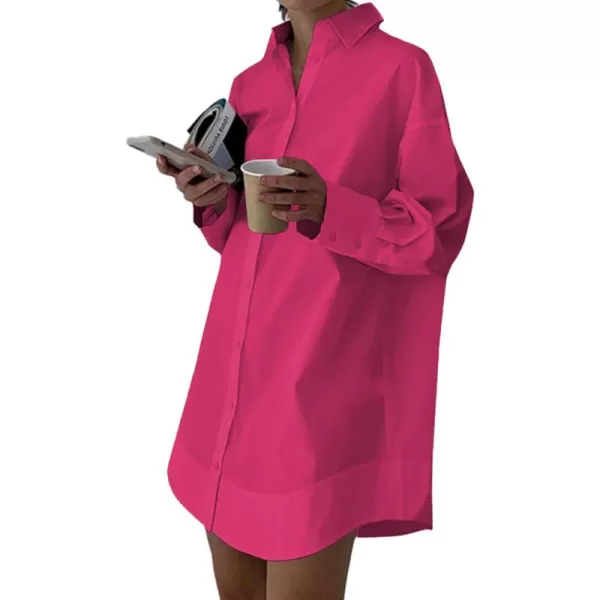 LYANER Women's Casual Shirt Dress Collar V Neck Button Down Loose Long Sleeve Mini Dresses