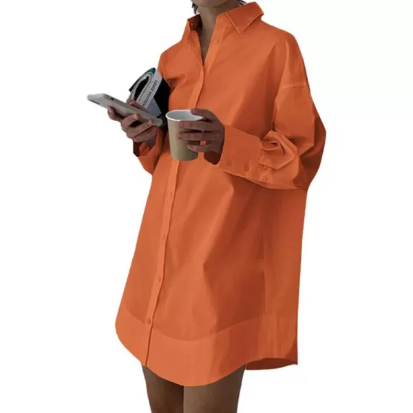 LYANER Women's Casual Shirt Dress Collar V Neck Button Down Loose Long Sleeve Mini Dresses