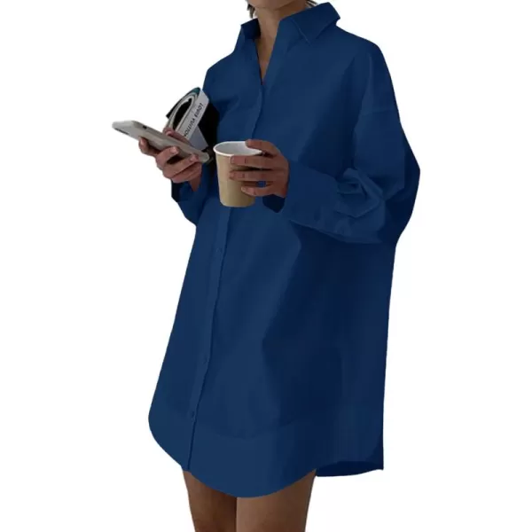 LYANER Women's Casual Shirt Dress Collar V Neck Button Down Loose Long Sleeve Mini Dresses