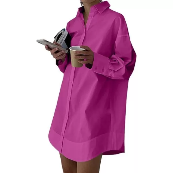 LYANER Women's Casual Shirt Dress Collar V Neck Button Down Loose Long Sleeve Mini Dresses