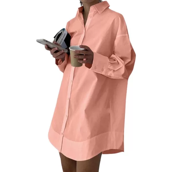 LYANER Women's Casual Shirt Dress Collar V Neck Button Down Loose Long Sleeve Mini Dresses