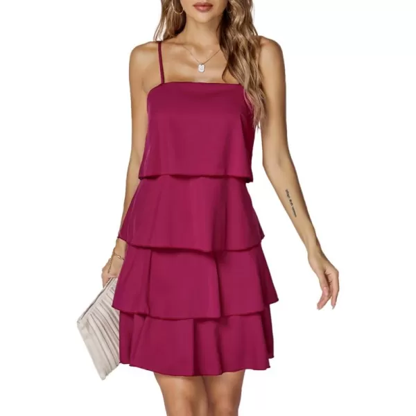 LYANER Women’s Casual Sleeveless Tiered Ruffle Mini Dress Spaghetti Straps A Line Layered Cami Short Dress