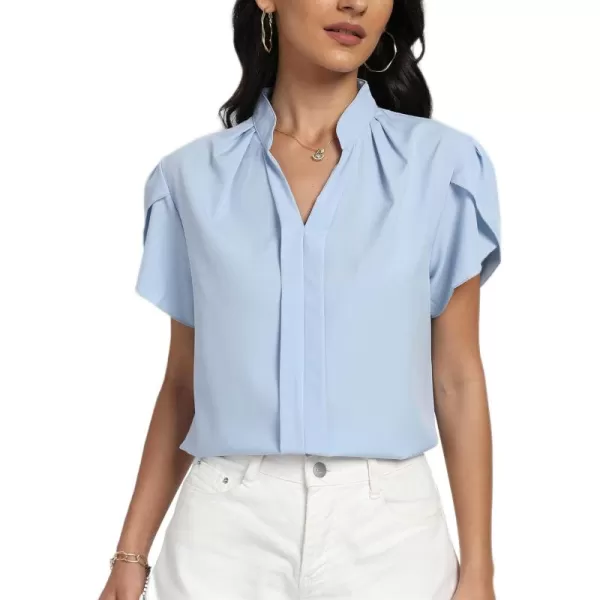 LYANER Women's Casual Split V Neck Petal Cap Sleeve Chiffon Blouse Shirt Tops