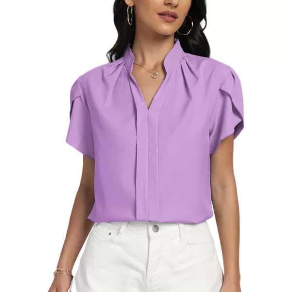 LYANER Women's Casual Split V Neck Petal Cap Sleeve Chiffon Blouse Shirt Tops