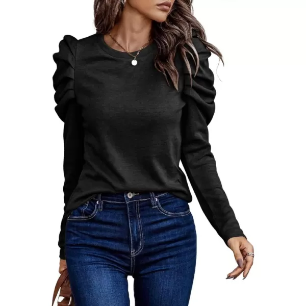 LYANER Women's Casual T-Shirt Crewneck Ruched Puff Sleeve Loose Fit Tee Shirt Top