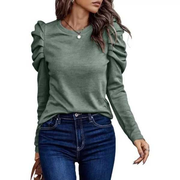 LYANER Women's Casual T-Shirt Crewneck Ruched Puff Sleeve Loose Fit Tee Shirt Top