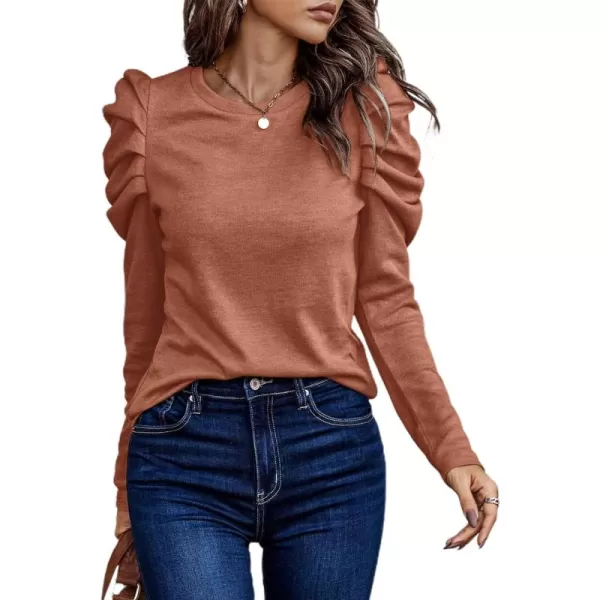 LYANER Women's Casual T-Shirt Crewneck Ruched Puff Sleeve Loose Fit Tee Shirt Top