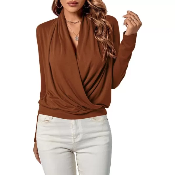 LYANER Women's Casual V Neck Cross Wrap Long Sleeve Solid Blouse Shirt Top