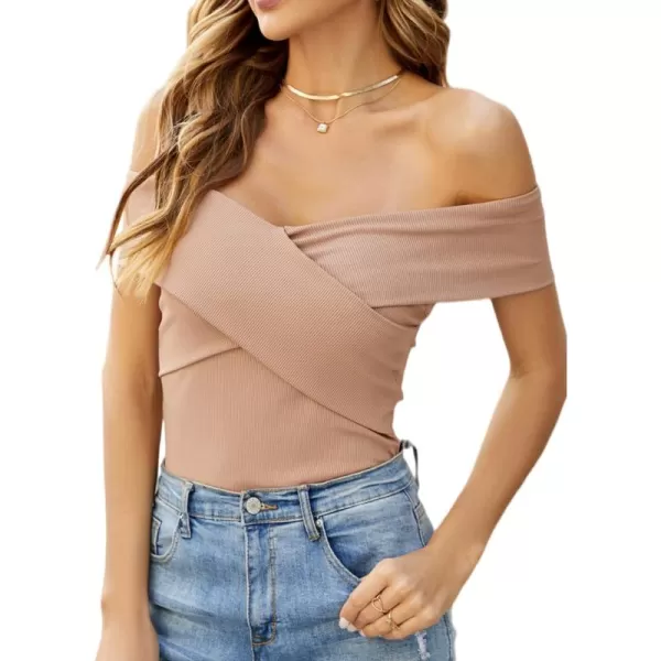 LYANER Women's Casual V Neck Puff Short Sleeve Shirt Blouses Tunic Top