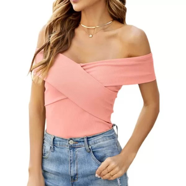 LYANER Women's Casual V Neck Puff Short Sleeve Shirt Blouses Tunic Top