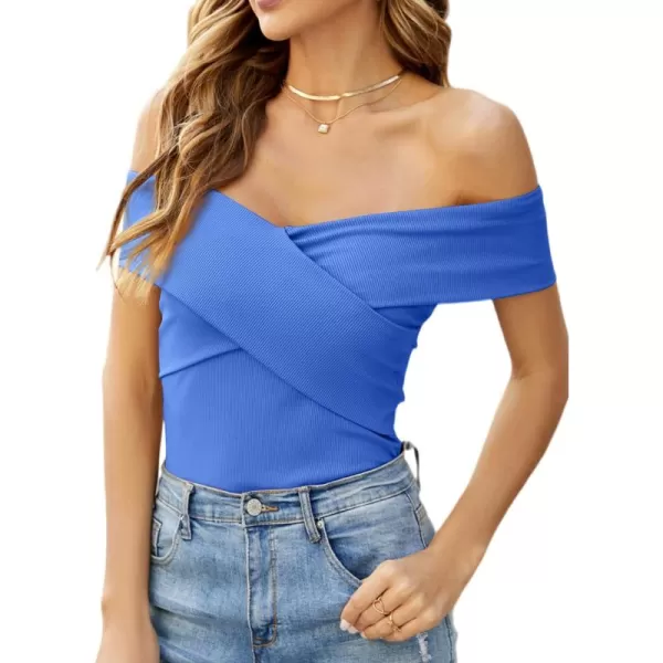 LYANER Women's Casual V Neck Puff Short Sleeve Shirt Blouses Tunic Top