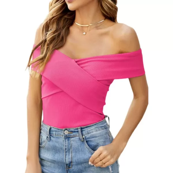 LYANER Women's Casual V Neck Puff Short Sleeve Shirt Blouses Tunic Top