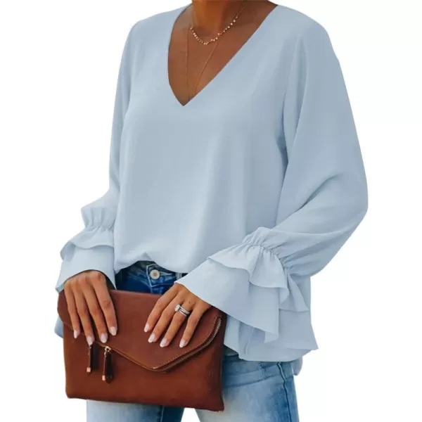 LYANER Women's Casual V Neck Tiered Ruffle Bell Long Sleeve Blouse Shirt Tunic Top