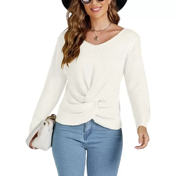LYANER Women's Casual V Neck Twist Hem Long Sleeve Knitted Sweater Pullovers