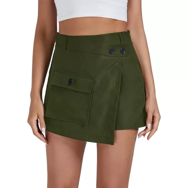 LYANER Women's Casual Wrap Asymmetrical Hem Pocket Skorts High Waisted Cargo Skirts Shorts