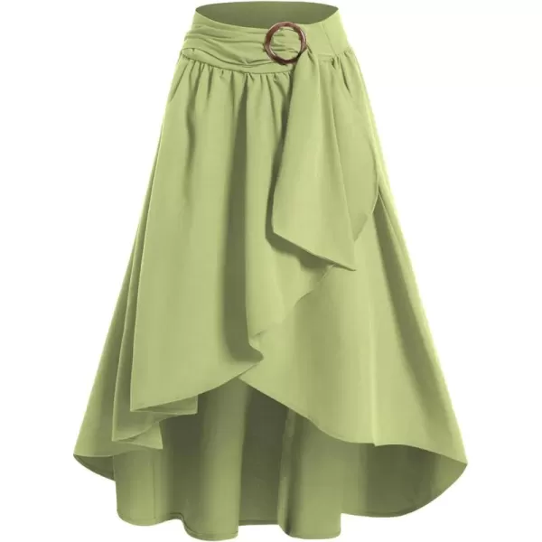 LYANER Women's Casual Wrap Asymmetrical Ruffle Hem High Waist A-Line Swing Midi Skirt