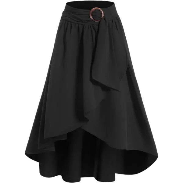 LYANER Women's Casual Wrap Asymmetrical Ruffle Hem High Waist A-Line Swing Midi Skirt