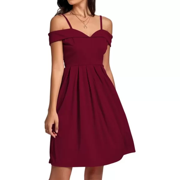 LYANER Women's Cold Shoulder Sweetheart Neck Off Shoulder Pleated Flowy Short Dress