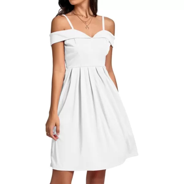 LYANER Women's Cold Shoulder Sweetheart Neck Off Shoulder Pleated Flowy Short Dress