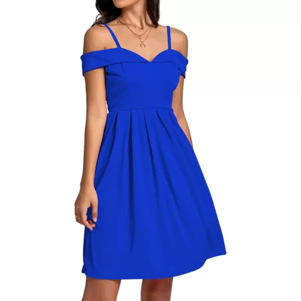 LYANER Women's Cold Shoulder Sweetheart Neck Off Shoulder Pleated Flowy Short Dress