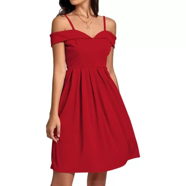 LYANER Women's Cold Shoulder Sweetheart Neck Off Shoulder Pleated Flowy Short Dress