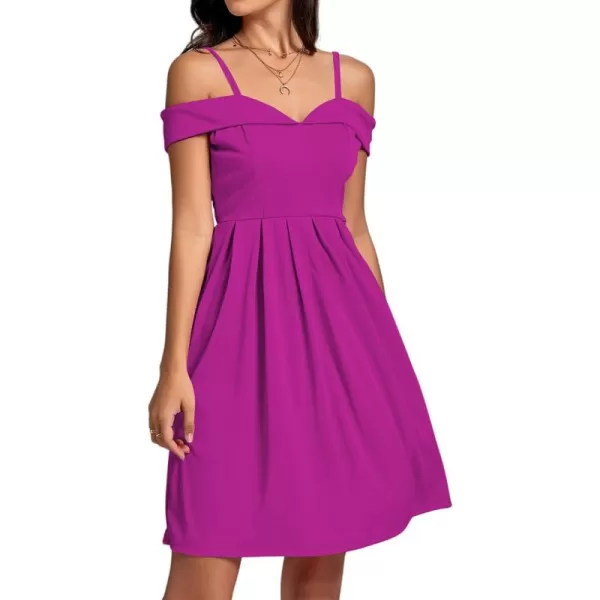 LYANER Women's Cold Shoulder Sweetheart Neck Off Shoulder Pleated Flowy Short Dress
