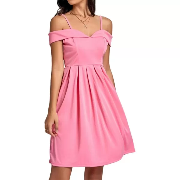 LYANER Women's Cold Shoulder Sweetheart Neck Off Shoulder Pleated Flowy Short Dress