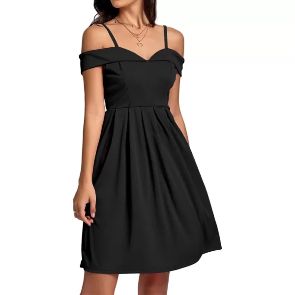 LYANER Women's Cold Shoulder Sweetheart Neck Off Shoulder Pleated Flowy Short Dress
