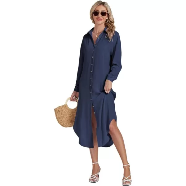 LYANER Women's Collar Button Long Sleeve Max Long Shirt Dress Cardigan Cover Ups