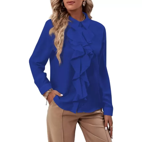 LYANER Women's Collar Neck Button Down Ruffle Front Long Sleeve Blouse Shirt Top
