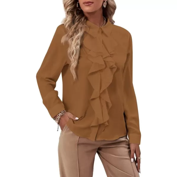 LYANER Women's Collar Neck Button Down Ruffle Front Long Sleeve Blouse Shirt Top