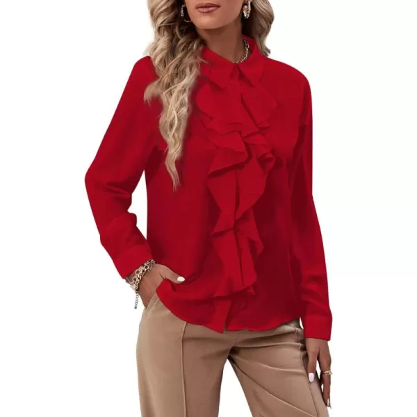 LYANER Women's Collar Neck Button Down Ruffle Front Long Sleeve Blouse Shirt Top