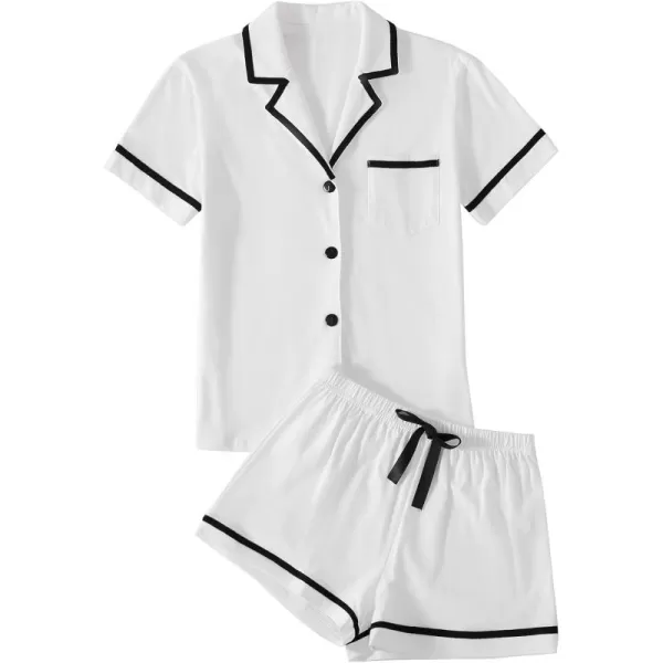 LYANER Women's Cotton Pajamas Set Button Short Sleeve Shirt with Shorts Set PJs Loungewear