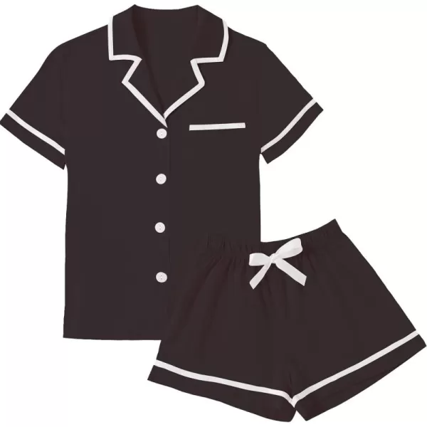 LYANER Women's Cotton Pajamas Set Button Short Sleeve Shirt with Shorts Set PJs Loungewear